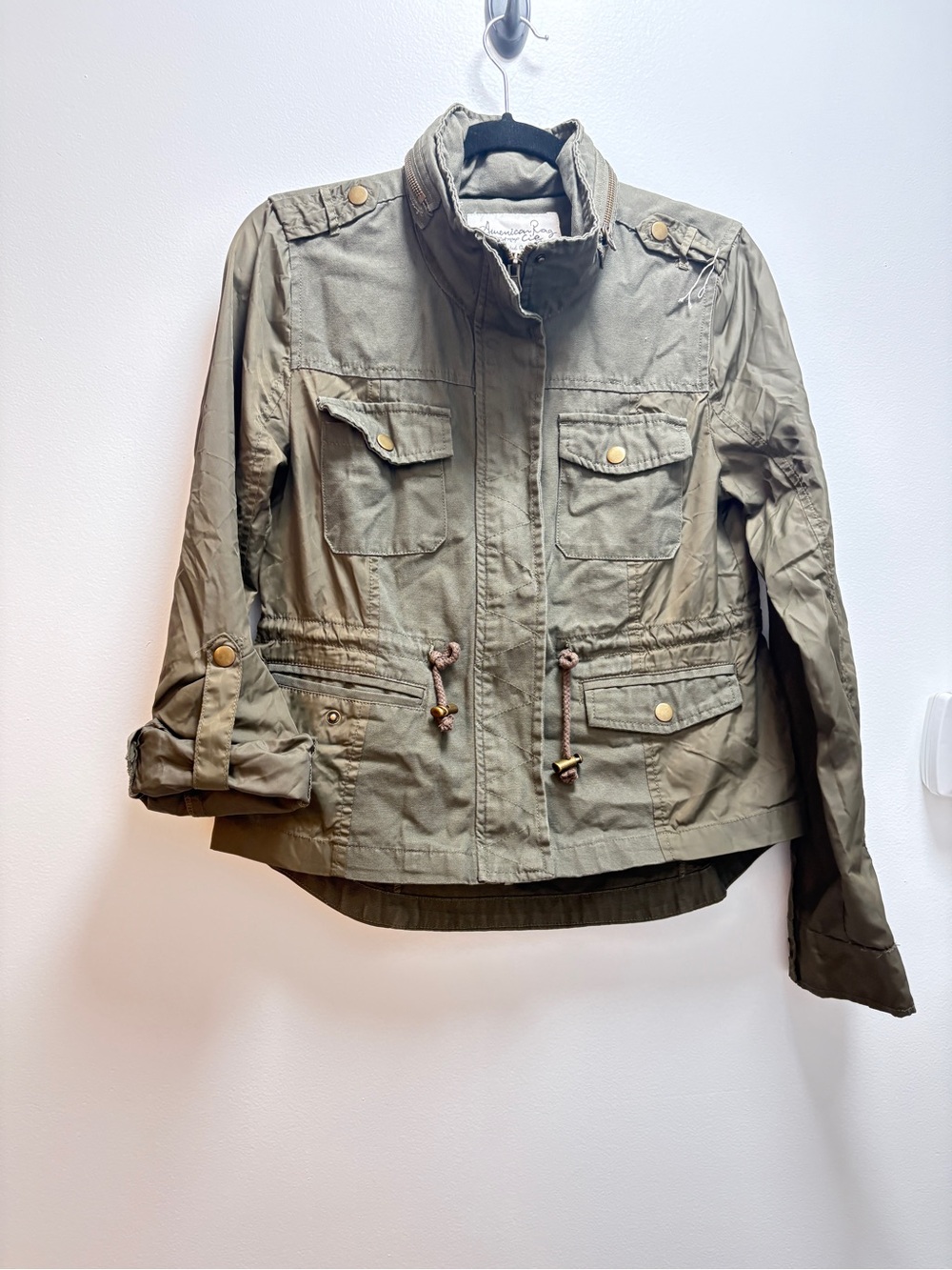 American Rag Olive Green Utility Jacket with Drawstring Waist - military grunge